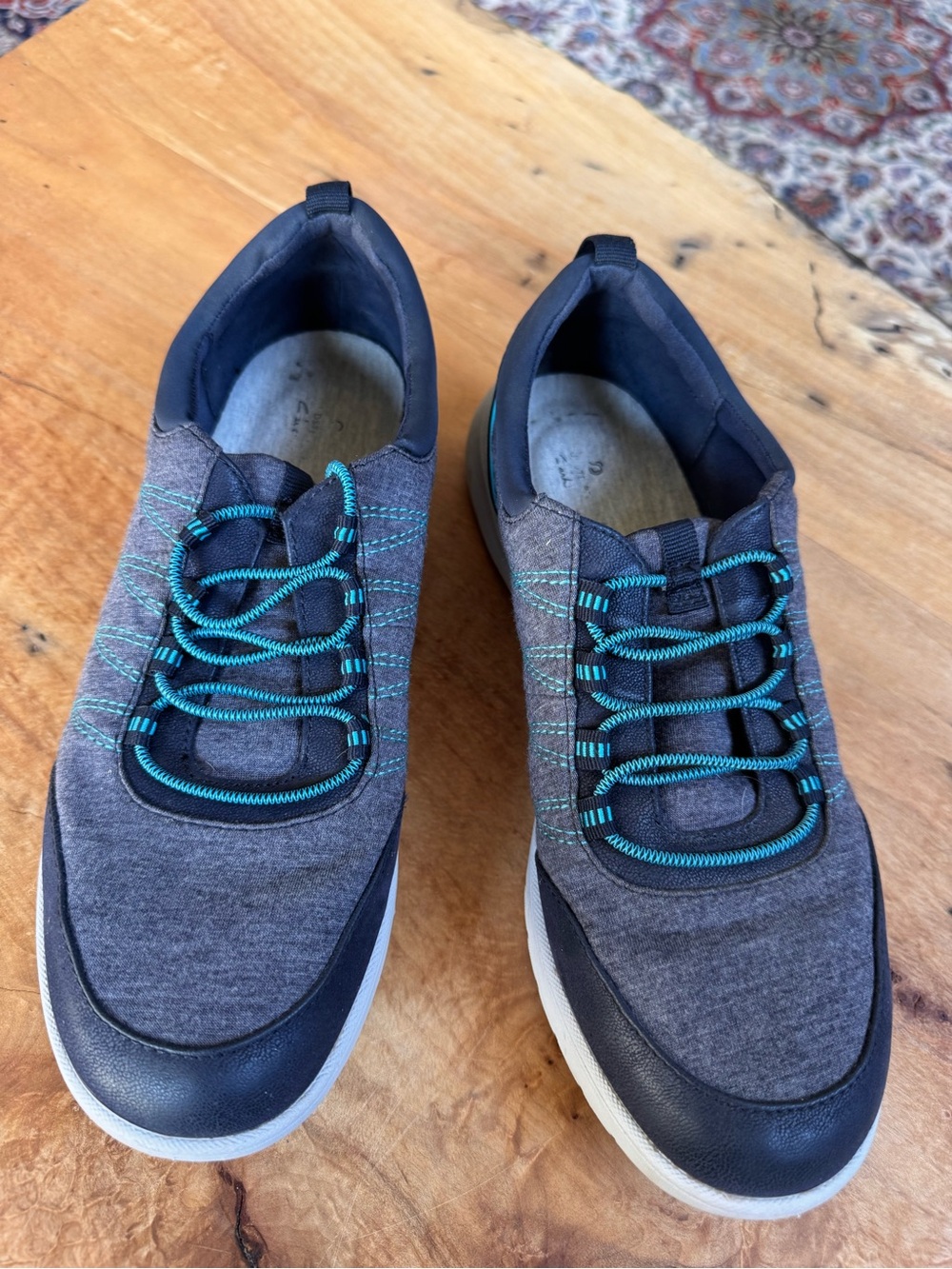 Clarks Women’s Gray Slip-On Sneakers with Teal Accents, Size 8 Medium